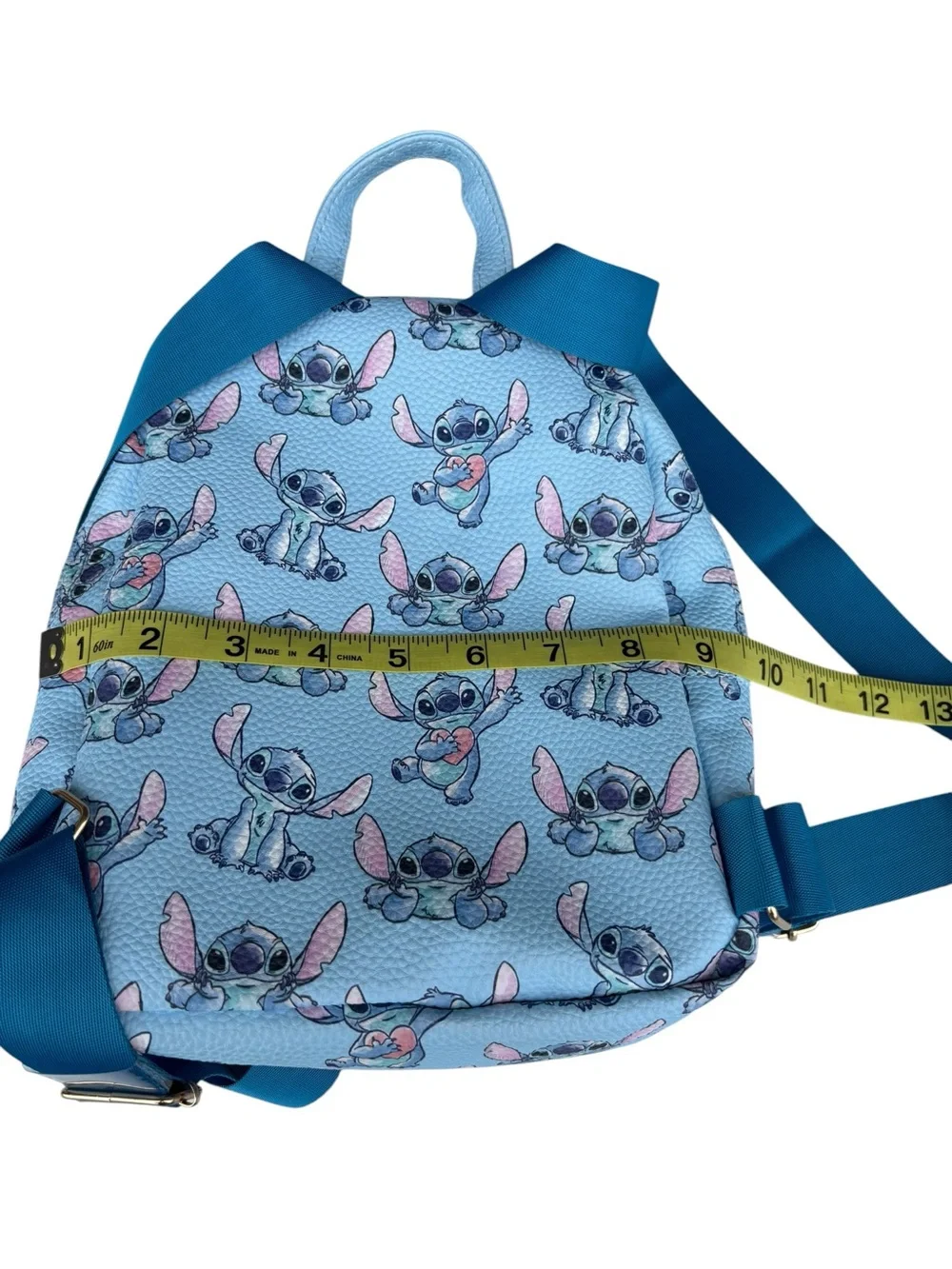 Disney Stitch Mini Backpack Hearts Blue Faux Leather Lilo & Stitch Travel Bag